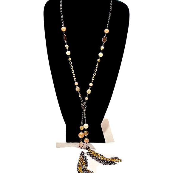 LANE BRYANT Long Tassel Necklace with Pink Pearls & Crystal Accents | NWT - Picture 1 of 11